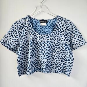Mary Meyer Batik Block Print Short Sleeve Crop Top Womens Medium EUC India